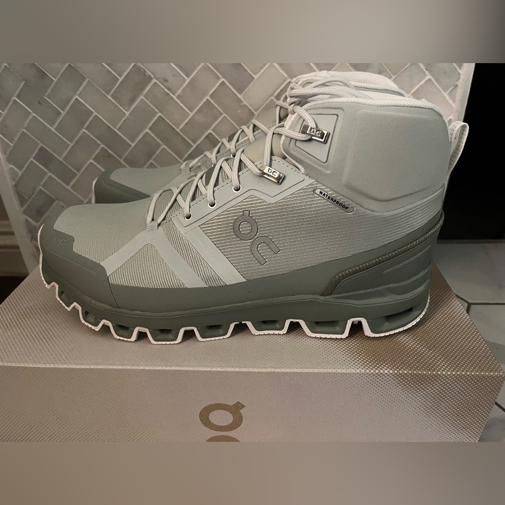 On Cloud Womens hiking boots. Cloudrock Waterproof Boots - in Mineral Kelp - Picture 2 of 7